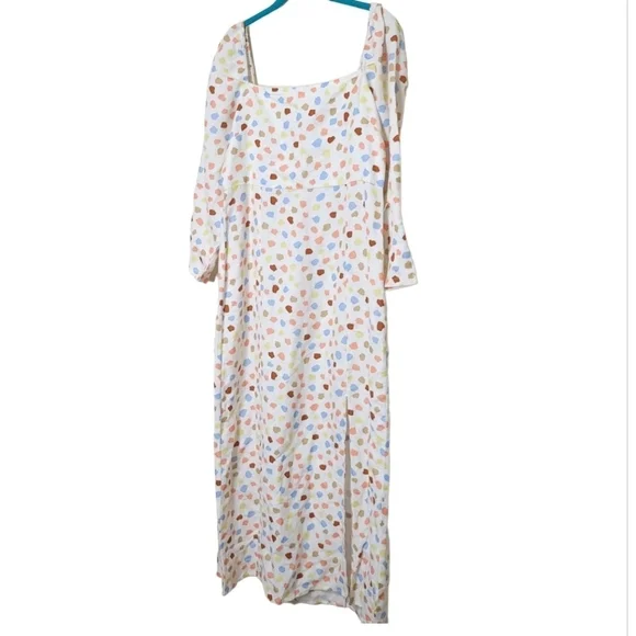 RIXO Hattie Midi Dress Size Large L 10 NWOT Linen Blend Polka Dot Puff Sleeve - Picture 3 of 14